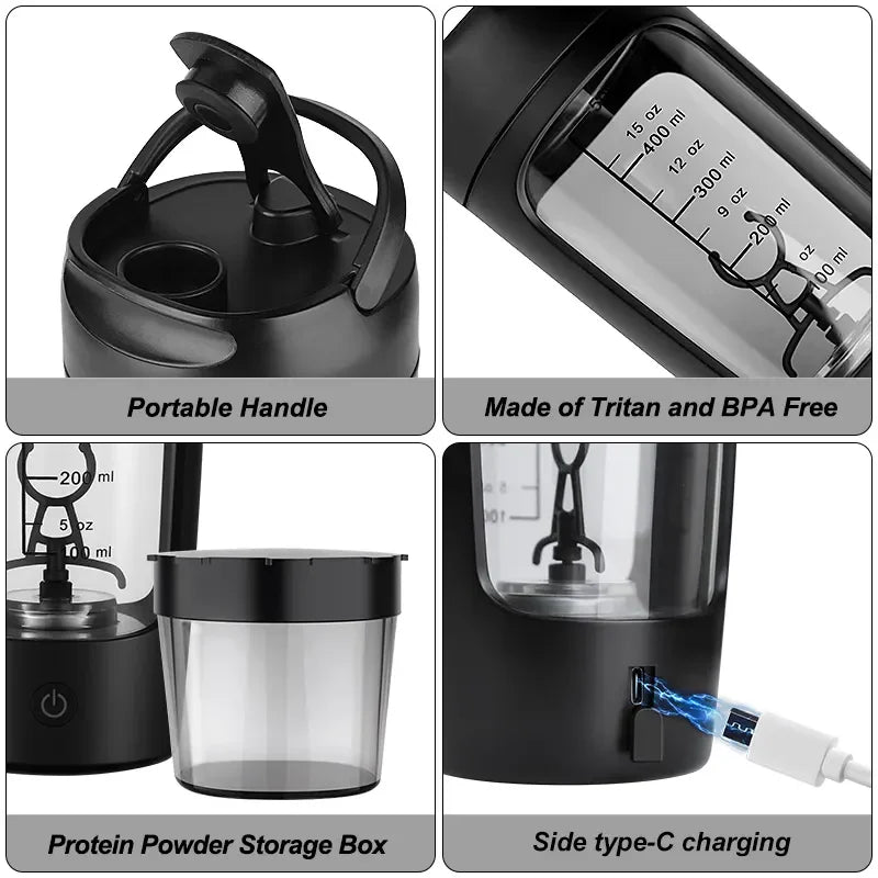 Electric Protein Shaker Bottle – Rechargeable Blender for Lump-Free Shakes On the Go
