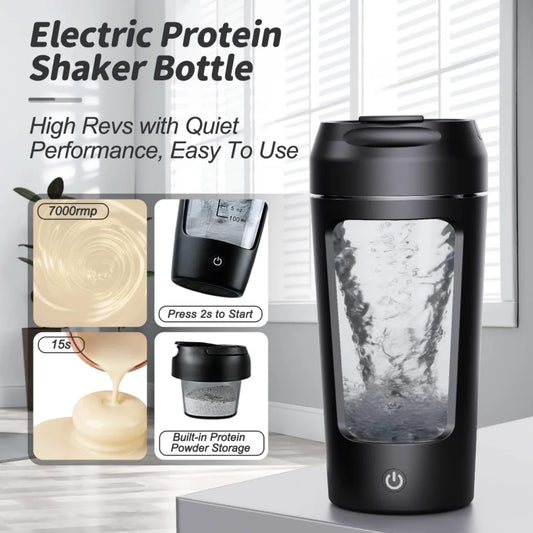 Electric Protein Shaker Bottle – Rechargeable Blender for Lump-Free Shakes On the Go